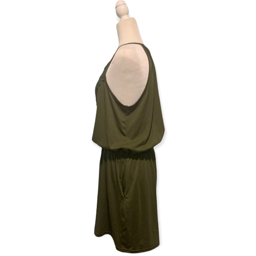 Women's XL Army Green Sleeveless Crochet Front Romper - Picture 5 of 7